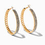 Gold-tone Crystal Cuban Chain 70MM Hoop Earrings,