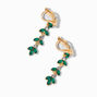 Green Crystal Leaf Clip-On Drop Earrings,