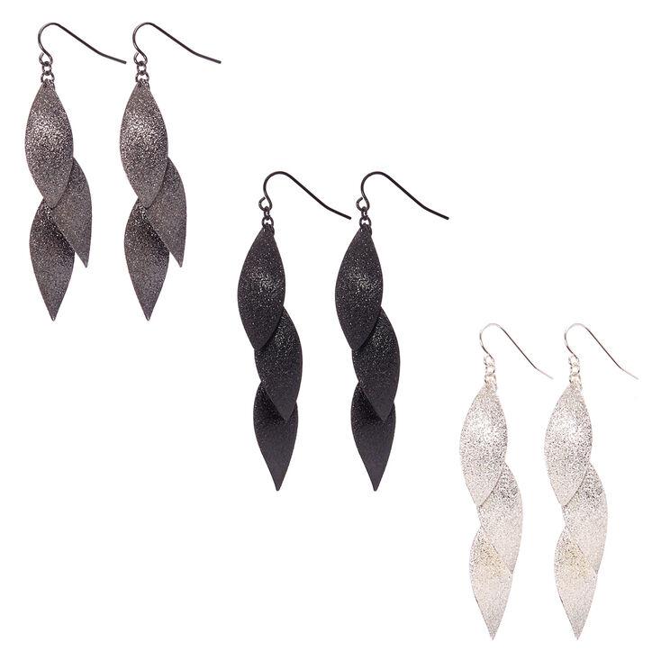 Mixed Metal Sandblasted Curved Marquis Bar Drop Earrings,