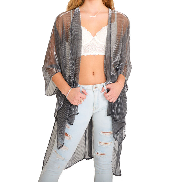 Sheer Shimmer Kimono - Silver,