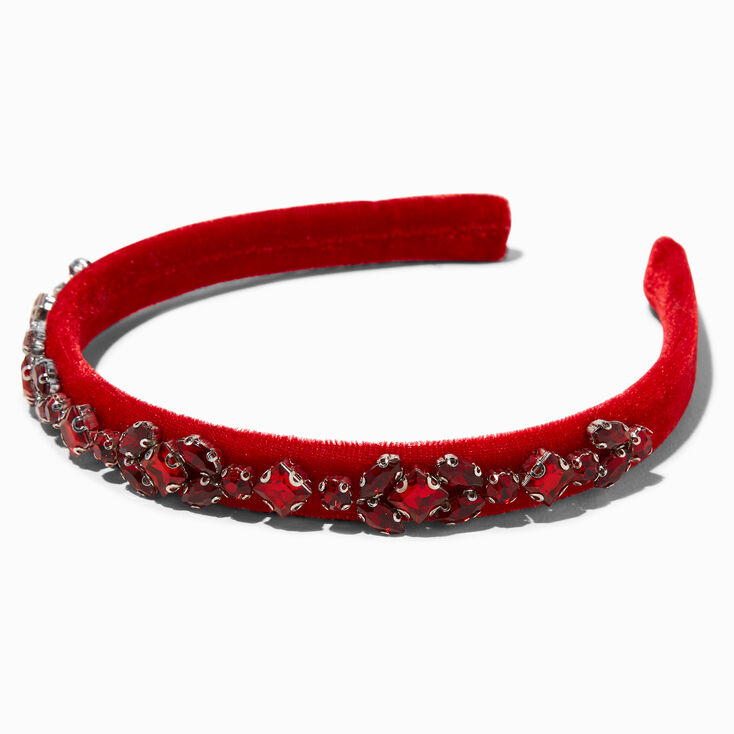 Red Velvet Bejeweled Skinny Headband,