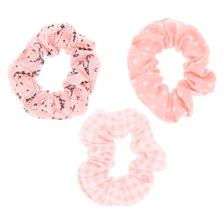 Bandana Print Mix Hair Scrunchies - Baby Pink, 3 Pack,