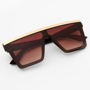 Gold Bar Brown Shield Sunglasses,
