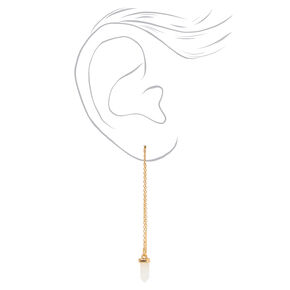 Gold 4&quot; White Mystical Gem Threader Drop Earrings,