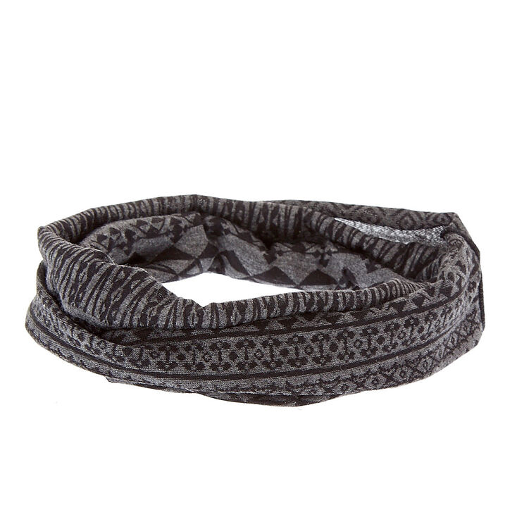 Gray & Black Aztec Print Extra Wide Jersey Headwrap,