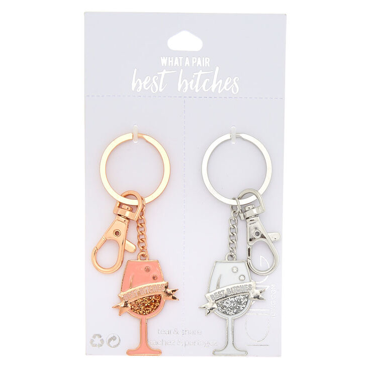 Best Friends Best Bitches Wine Glass Keychains - 2 Pack,
