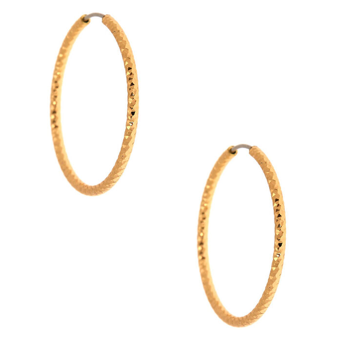 Gold-tone 25MM Sandblast Textured Hoop Earrings,
