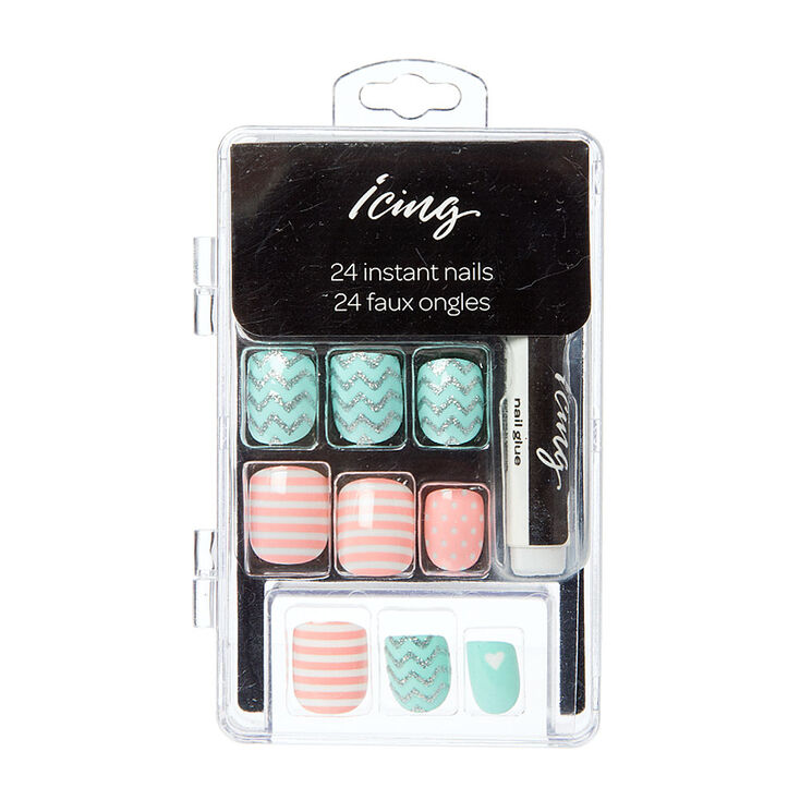 Mint Green Coral Glitter Instant Nails Icing Us