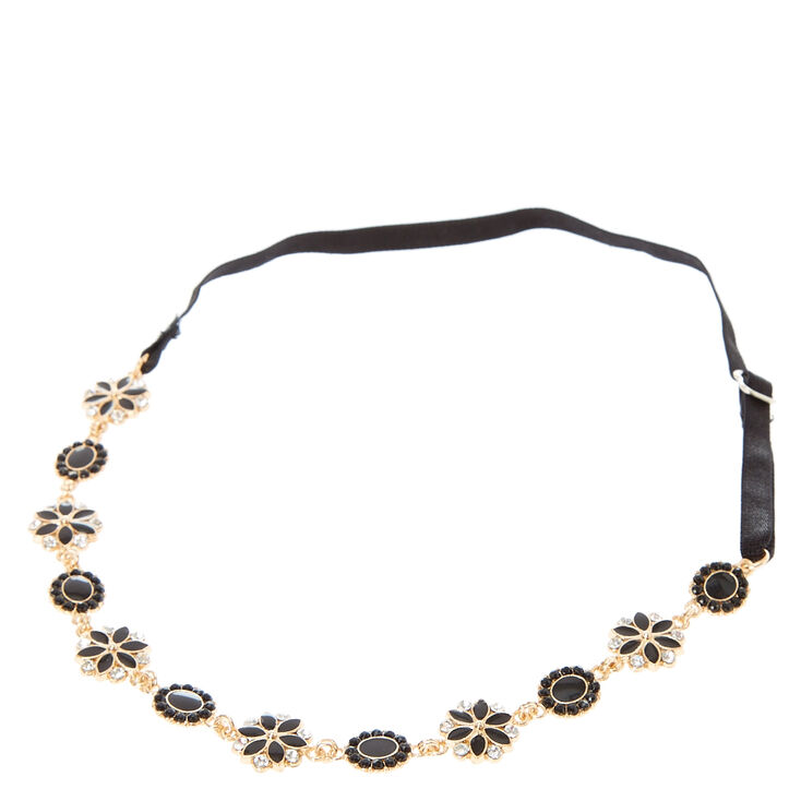 Gold, Black, & Crystal Flower Head wrap,