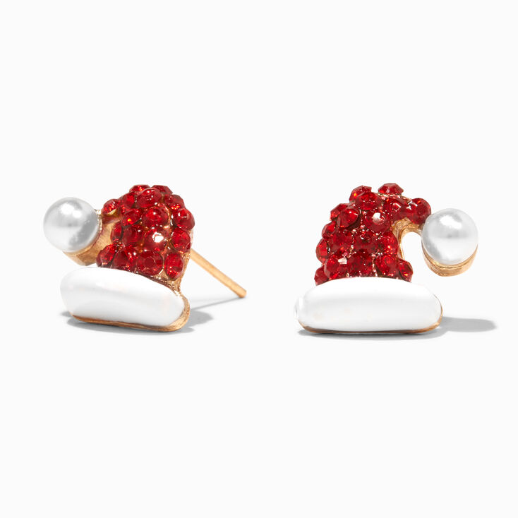 Gold Faux Pearl Santa Hat Stud Earrings,