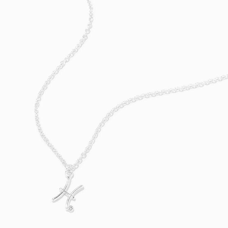 Silver Zodiac Embellished Pendant Necklace - Pisces,