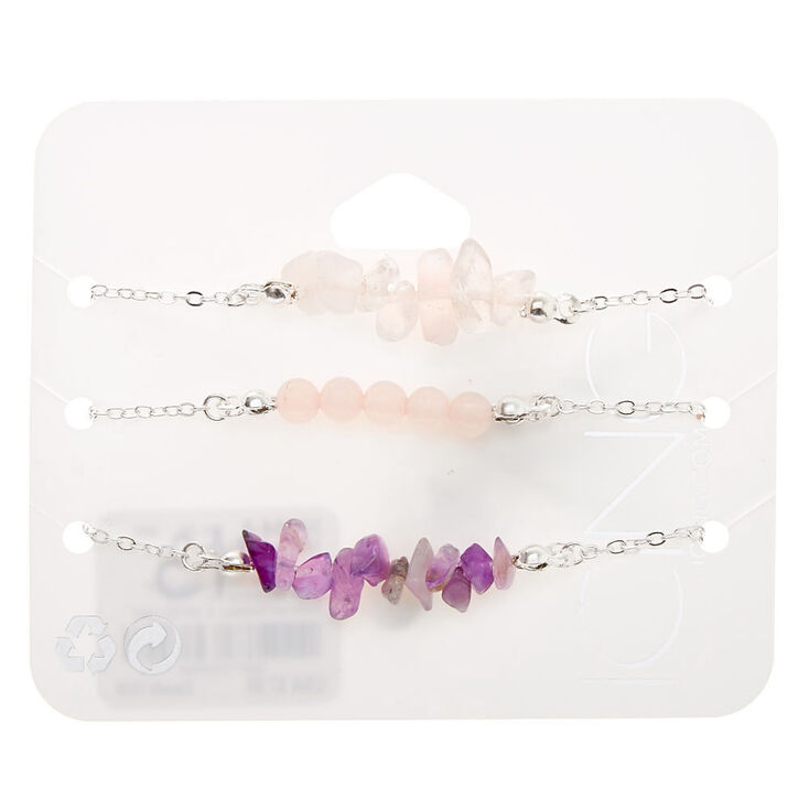 Silver Amethyst Chain Bracelets - Purple, 3 Pack,