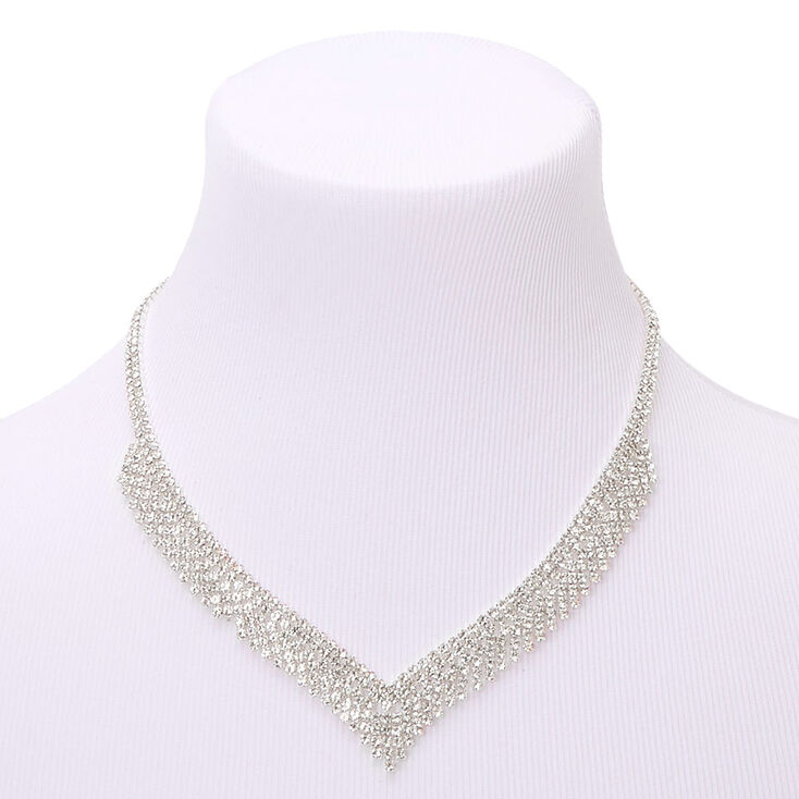 Silver Rhinestone Zig Zag Statement Necklace,