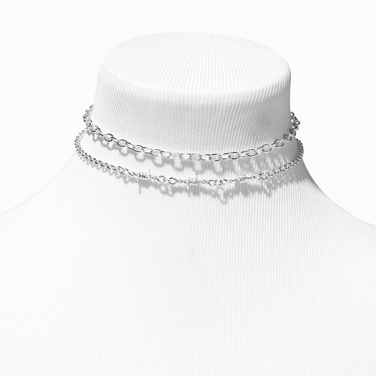 Silver Barbed Wire Choker Necklaces - 2 Pack,