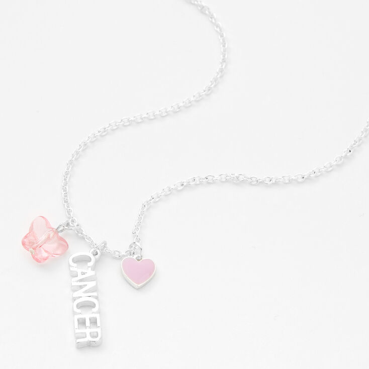 Silver Zodiac Charm Pendant Necklace - Cancer,