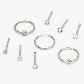 Silver 20G Assorted Nose Studs &amp; Rings - 9 Pack,