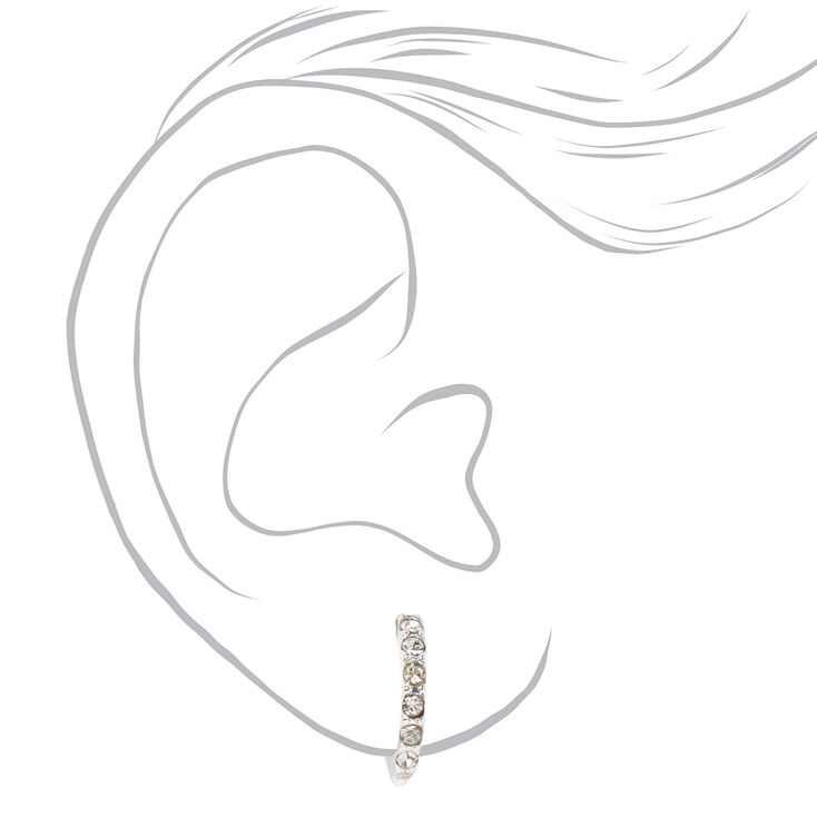 Silver 10MM Crystal Clip On Hoop Earrings,