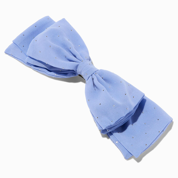 Slate Blue Crystal Embellished Bow Hair Clip,