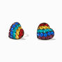 Sterling Silver Rainbow Heart Stud Earrings,