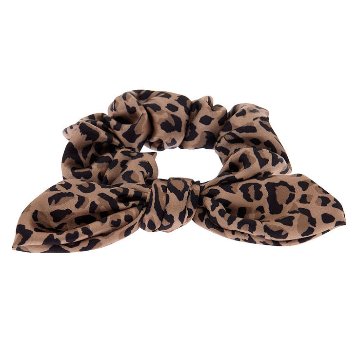 Leopard Knotted Bow Hair Scrunchie - Brown,