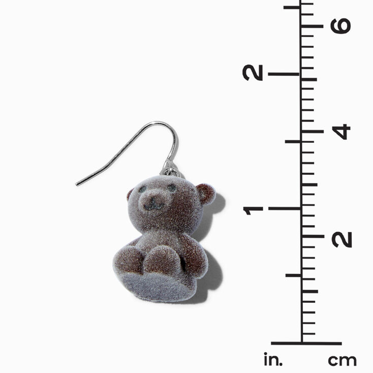 Flocked Teddy Bear 1&quot; Drop Earrings,