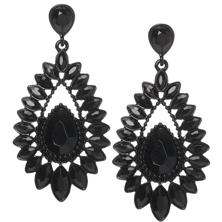 2.5" Crystal Teardrop Drop Earrings - Black,