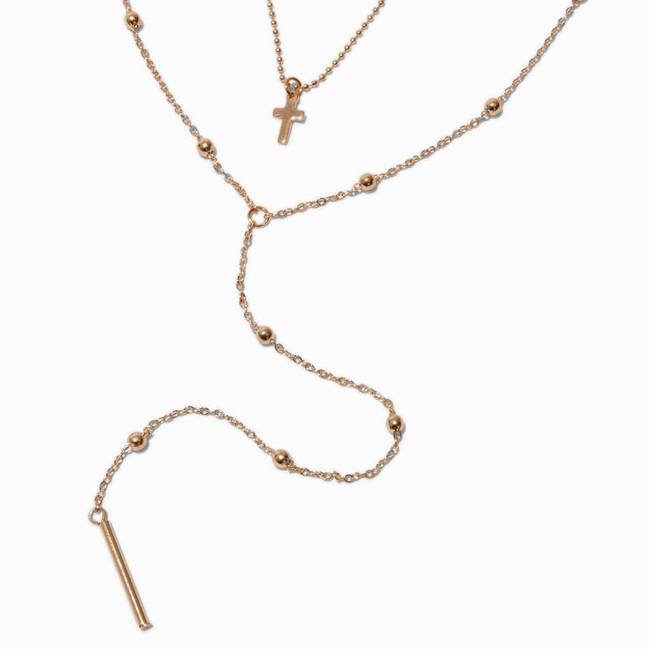 Gold-tone Cross Lariat Multi-Strand Necklace,