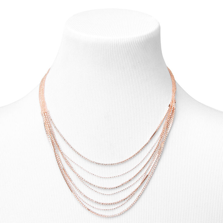 Rose Gold Rhinestone Multi Strand Necklace &amp; Drop Earrings Set - 2 Pack,