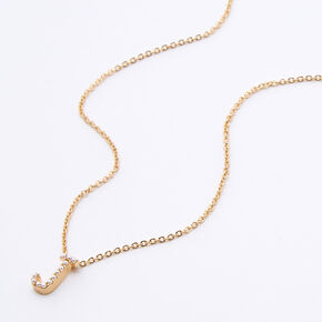 Gold Mini Pearl Initial Pendant Necklace - J,