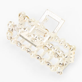 Rhinestone &amp; Pearl Studded Rectangle Hair Claw,