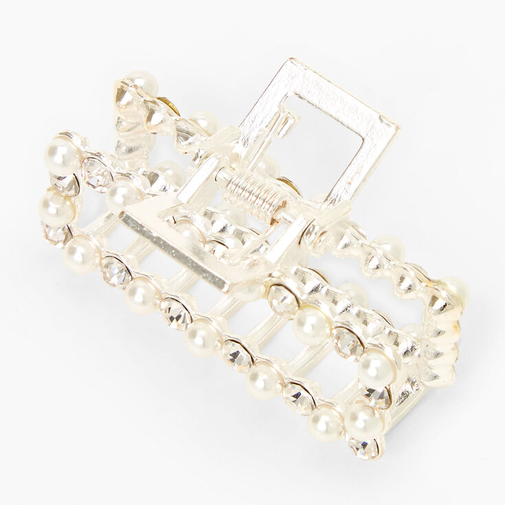 Rhinestone &amp; Pearl Studded Rectangle Hair Claw,