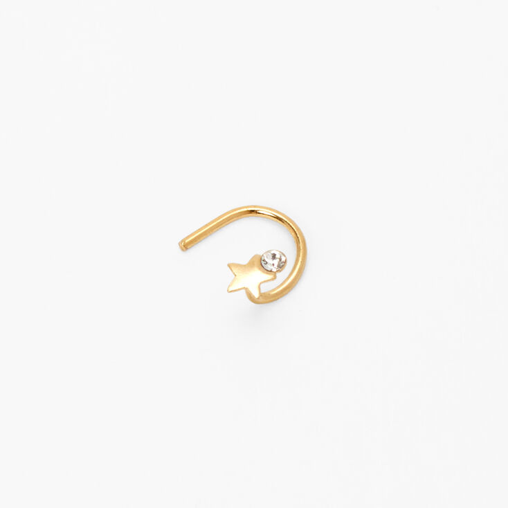 Sterling Silver Gold Shooting Star Open Hoop 22G Nose Ring,