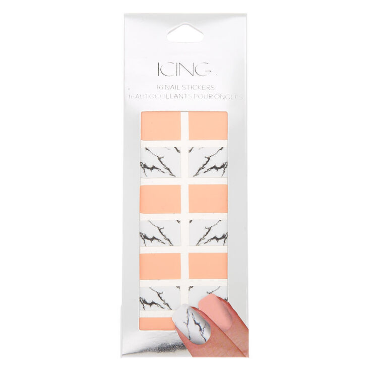 Marble Nail Stickers - White/Orange, 16 Pack,