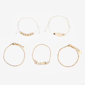 Gold Marble Seashell Chain Bracelets - White, 5 Pack,
