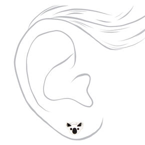 Sterling Silver Koala Stud Earrings -  Black,