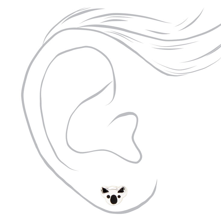 Sterling Silver Koala Stud Earrings -  Black,