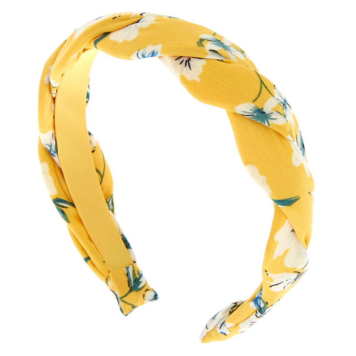 Floral Twisted Headband - Yellow,