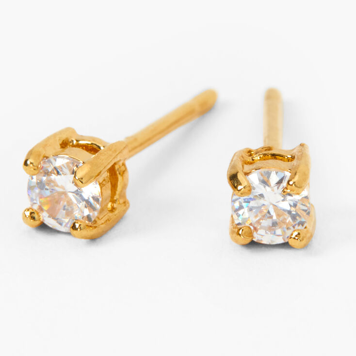 18kt Gold Plated Cubic Zirconia Basket Stud Earrings - 3MM,