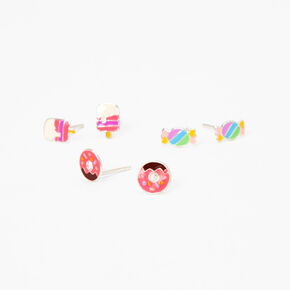 Sterling Silver Donut Candy Stud Earrings - Pink, 3 Pack,