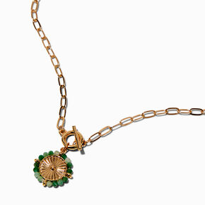 Green Beaded Toggle Clasp Pendant Necklace,
