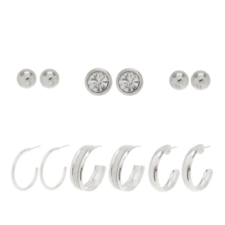 6 Pack Half Hoops & Studs Earrings Set,