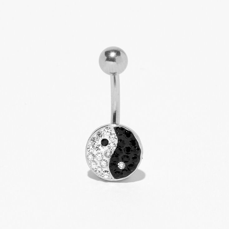 Silver 14G Embellished Yin Yang Belly Ring,
