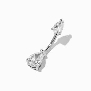 Silver 14G Teardrop Crystal Belly Bar,