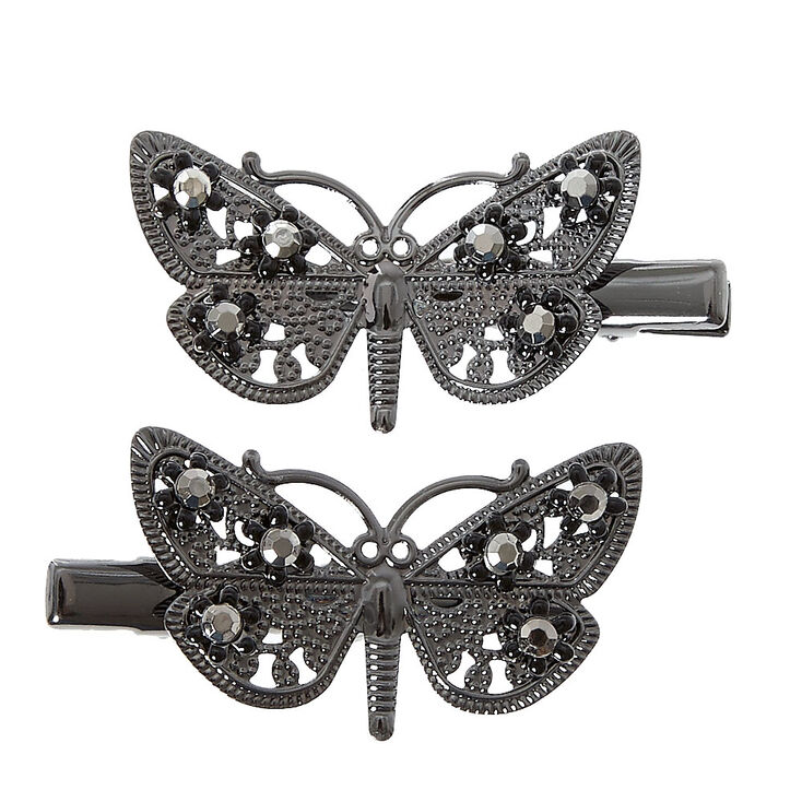 Hematite Filigree Butterfly Hair Clips,