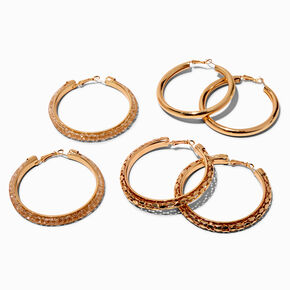 Gold-tone Rhinestone 60MM Hoop Earrings - 3 Pack,