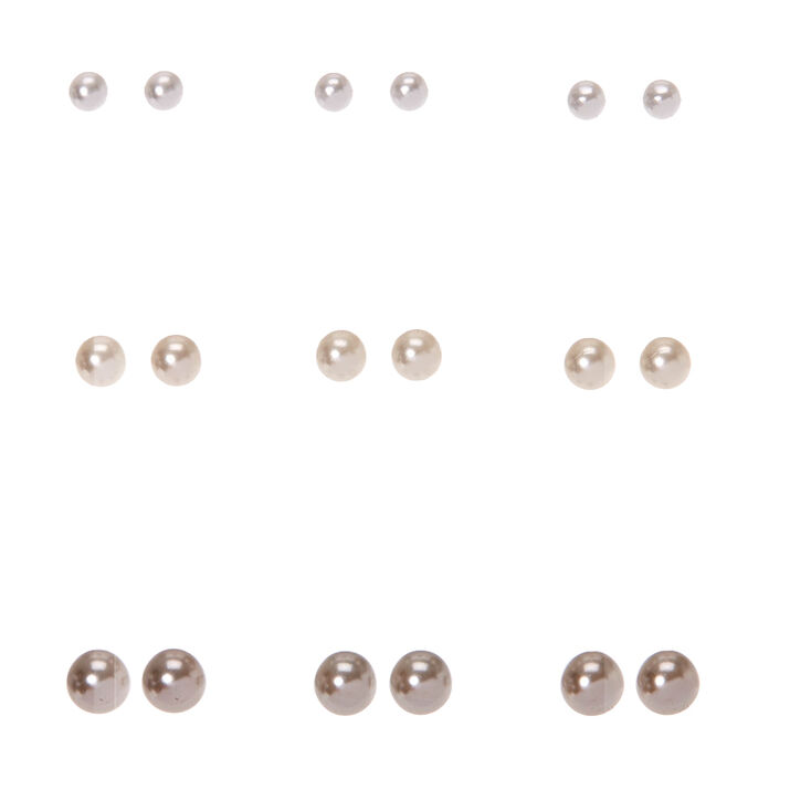 White & Gray Graduated Faux Pearl Stud Earrings,