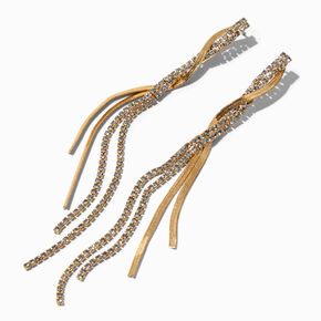 Gold Herringbone Twist 4&quot; Linear Drop Earrings,