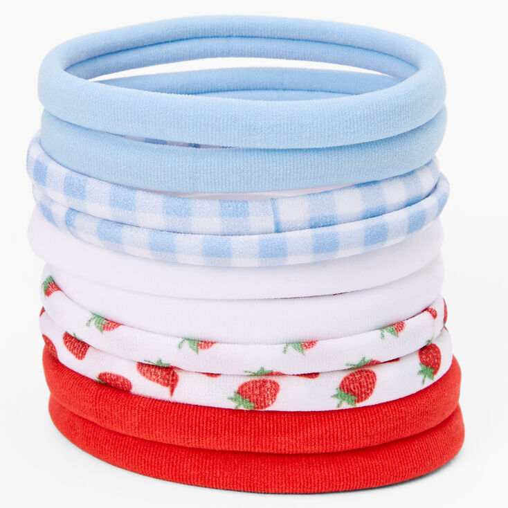 Blue Gingham Strawberry Rolled Hair Ties - 10 Pack,