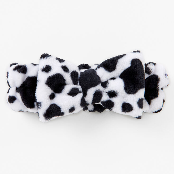 Cow Print Plush Makeup Bow Headwrap,
