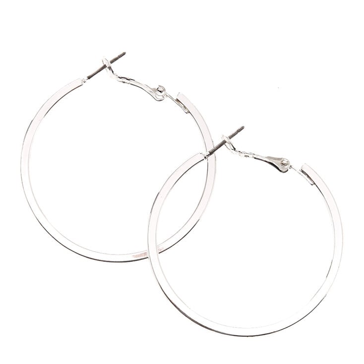 40MM Silver Tone Square Edge Hoop Earrings,